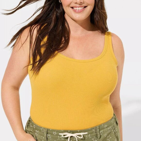 Torrid Tank Top 4X Yellow Cotton Modal Stretch Ribbed Scoop Neck Plus Size NWT - Picture 2 of 3